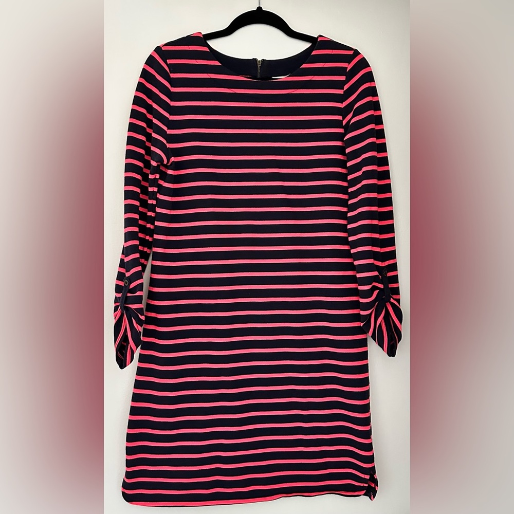 Merona Dark Navy Blue and Pink Striped Midi Dress Size Medium